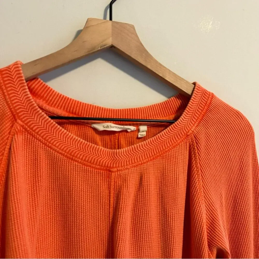 Soft Surroundings Pink Coral Textured Space Dye Cotton Waffle Long Sleeve Medium